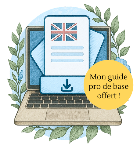 Montage d'un ordinateur sur lequel télécharger les guides d'anglais en PDF d'Alice Blanc